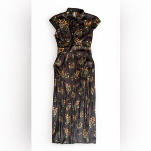 Brown Floral Maxi Dress | Cap Sleeve Button Front | Romantic Cottagecore